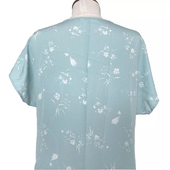 Oak + Fort Light Blue Floral Front Tie Long Dress Sz M Lightweight Pockets - Picture 3 of 11